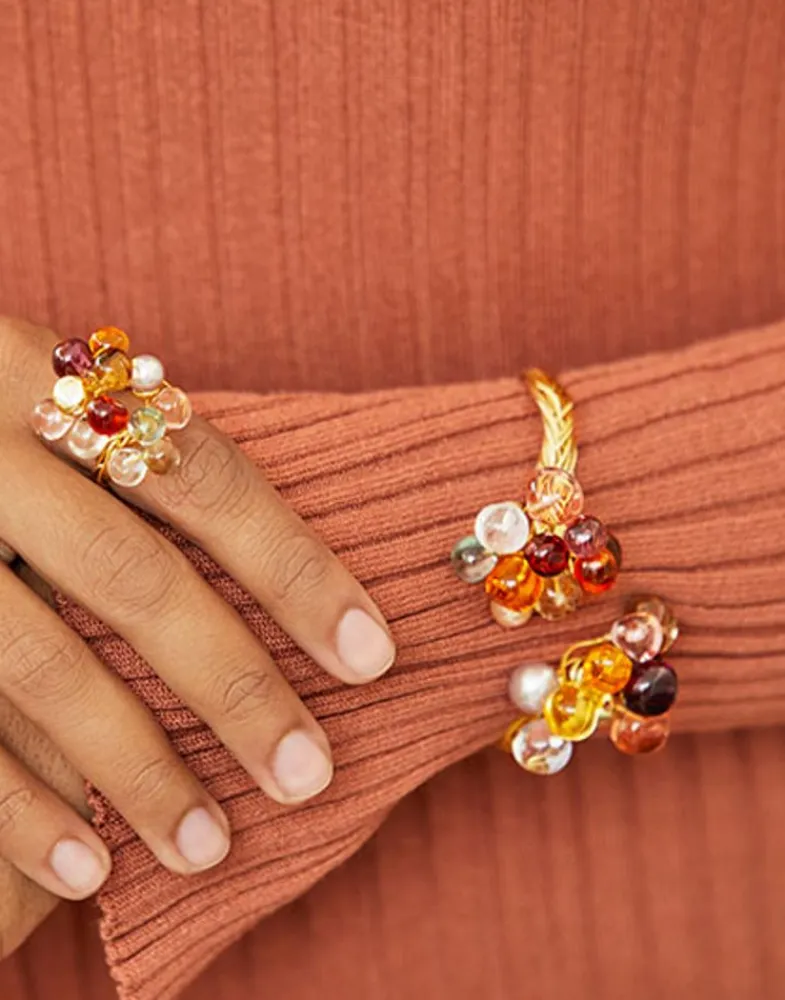 Large Pearl Rings|Majorica Adjustable Pearl Ring Corfu With Murano Glass