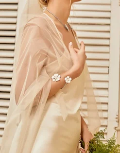 Bangle Bracelets|Majorica Adjustable Santorini Bianco Bridal Bracelet With Nacre Flowers And Pearls