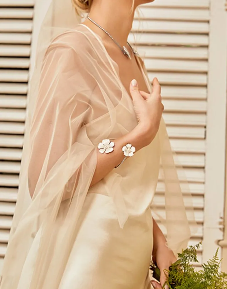 Bangle Bracelets|Majorica Adjustable Santorini Bianco Bridal Bracelet With Nacre Flowers And Pearls