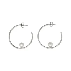 Pearl Hoop Earrings|Majorica Alba Silver Hoop Earrings