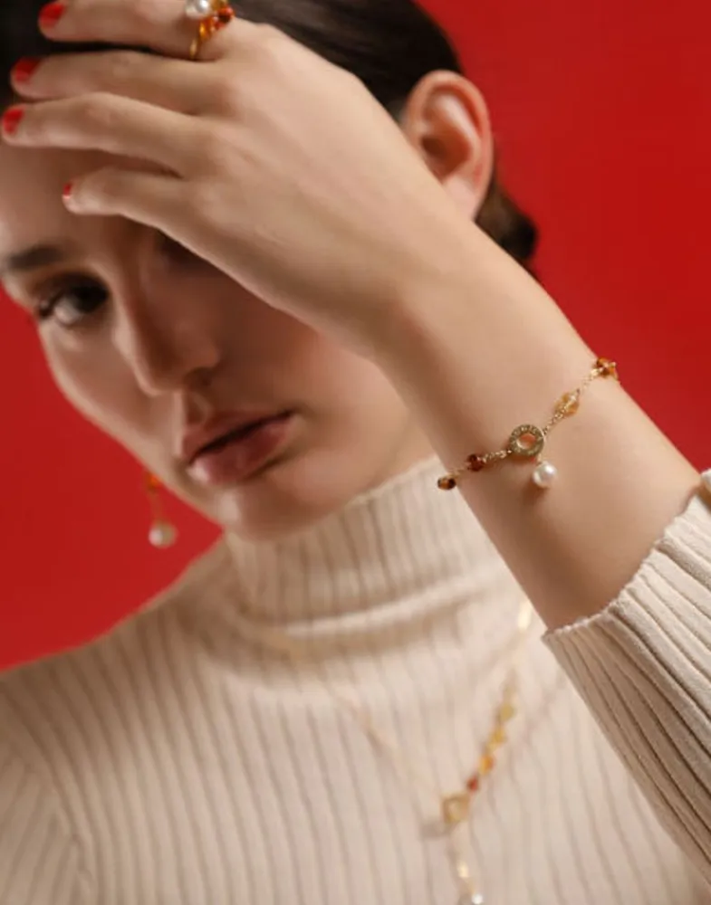 Chain Bracelets|Majorica Algaida Bracelet With Round Pearl And Amber Murano Glass