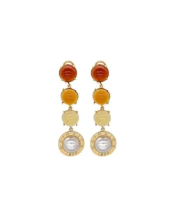 Pearl Drop Earrings|Majorica Algaida Button Golden Earrings With Amber Murano Glass