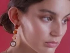Pearl Drop Earrings|Majorica Algaida Button Golden Earrings With Amber Murano Glass