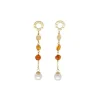 Pearl Drop Earrings|Majorica Algaida Golden Long Earrings With Pearl And Amber Murano Glass