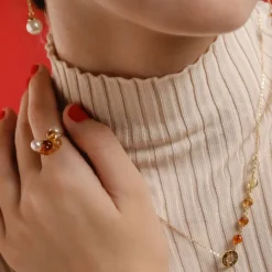 Medium-Sized Rings|Majorica Algaida Golden Ring With Amber Murano Glass