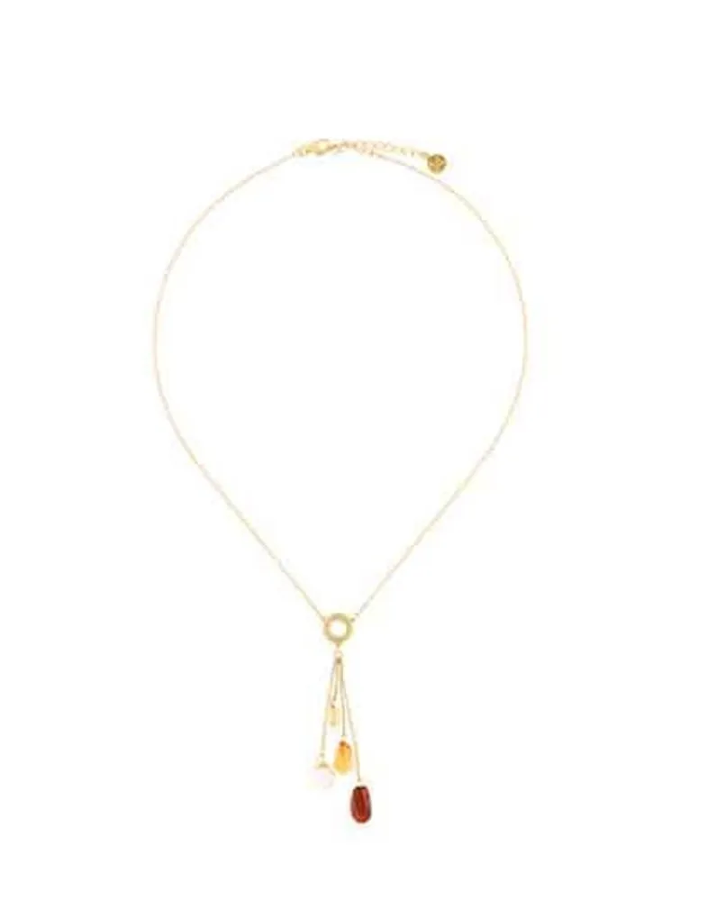 Pearl Chain Necklaces|Majorica Algaida Golden Short Necklace With Amber Murano Glass