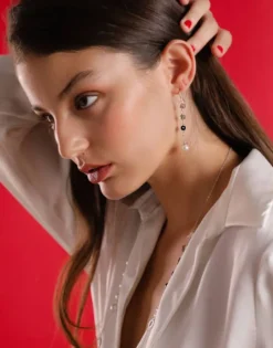 Pearl Drop Earrings|Majorica Algaida Long Fish Wire Earrings, Silver And Black