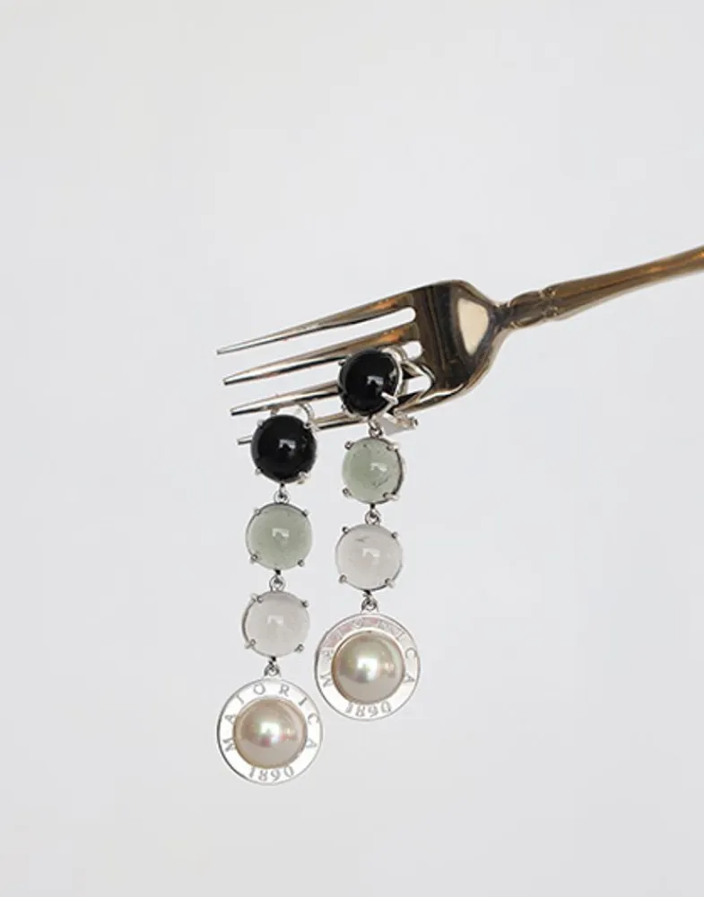 Pearl Drop Earrings|Majorica Algaida Silver Button Earrings With Black Murano Glass