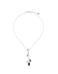 Pearl Chain Necklaces|Majorica Algaida Silver Short Necklace With Black Murano Glass