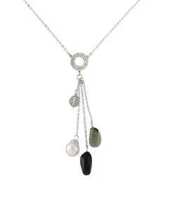 Pearl Chain Necklaces|Majorica Algaida Silver Short Necklace With Black Murano Glass