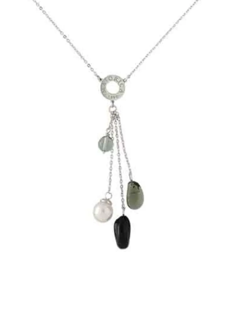 Pearl Chain Necklaces|Majorica Algaida Silver Short Necklace With Black Murano Glass