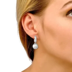 Pearl Hoop Earrings|Majorica Anneau Hoop Earrings 22Mm Silver With Pearl
