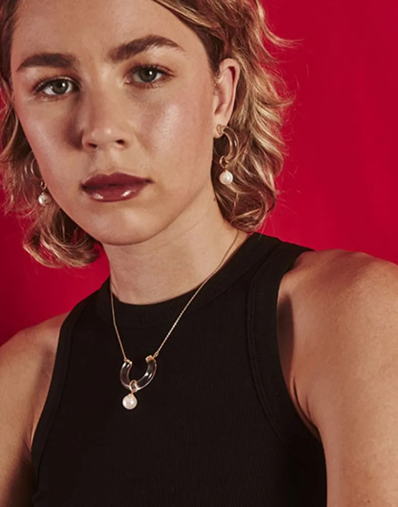 Pearl Hoop Earrings|Majorica Ayla Golden Earrings In High-Resistance Glass