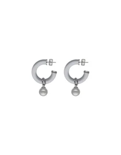 Pearl Hoop Earrings|Majorica Ayla Silver Earrings In High-Resistance Glass