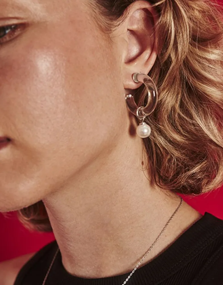Pearl Hoop Earrings|Majorica Ayla Silver Earrings In High-Resistance Glass