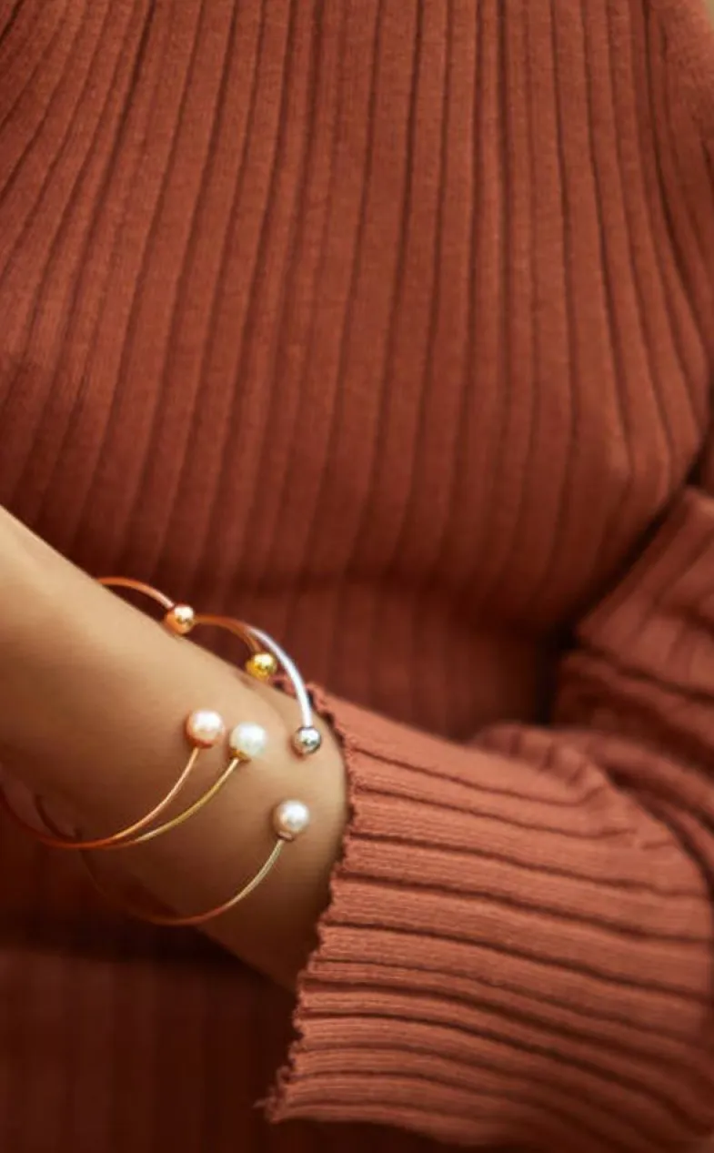 Bangle Bracelets|Majorica Big Bracelet Golden Aura With Pink Pearl