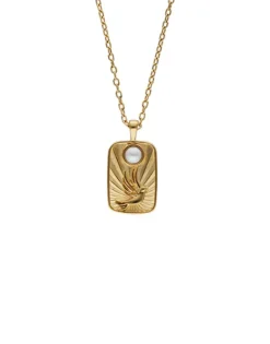 Gold Necklaces|Majorica Caelum Communion Necklace With Golden Medallion