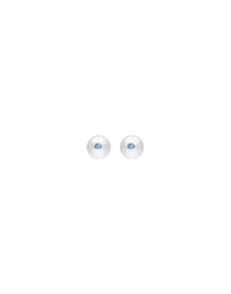 Pearl Stud Earrings|Majorica Color Pop Earrings With Round White Pearl And Blue Zirconia