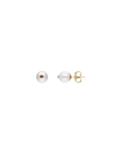 Pearl Stud Earrings|Majorica Color Pop Earrings With Round White Pearl And Orange Zirconia