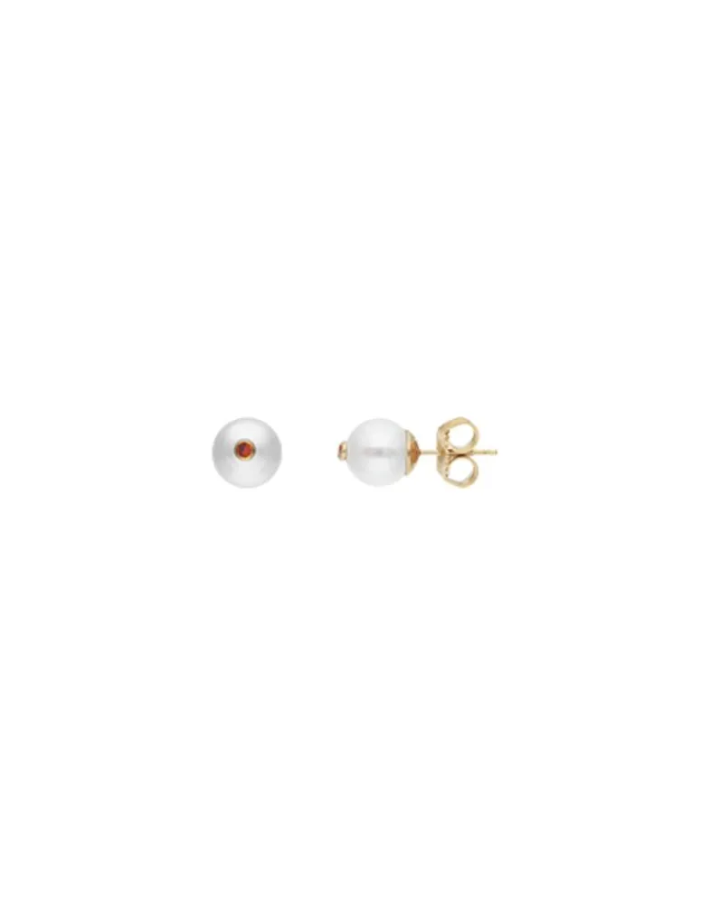Pearl Stud Earrings|Majorica Color Pop Earrings With Round White Pearl And Orange Zirconia