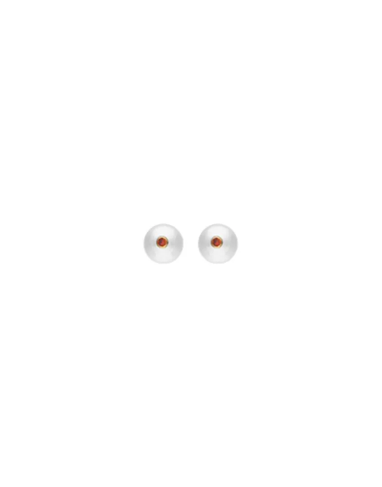 Pearl Stud Earrings|Majorica Color Pop Earrings With Round White Pearl And Orange Zirconia