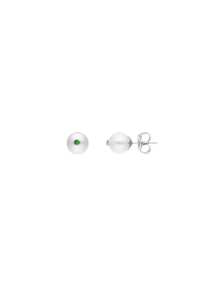 Pearl Stud Earrings|Majorica Color Pop Earrings With Round White Pearl And Turquoise Zirconia
