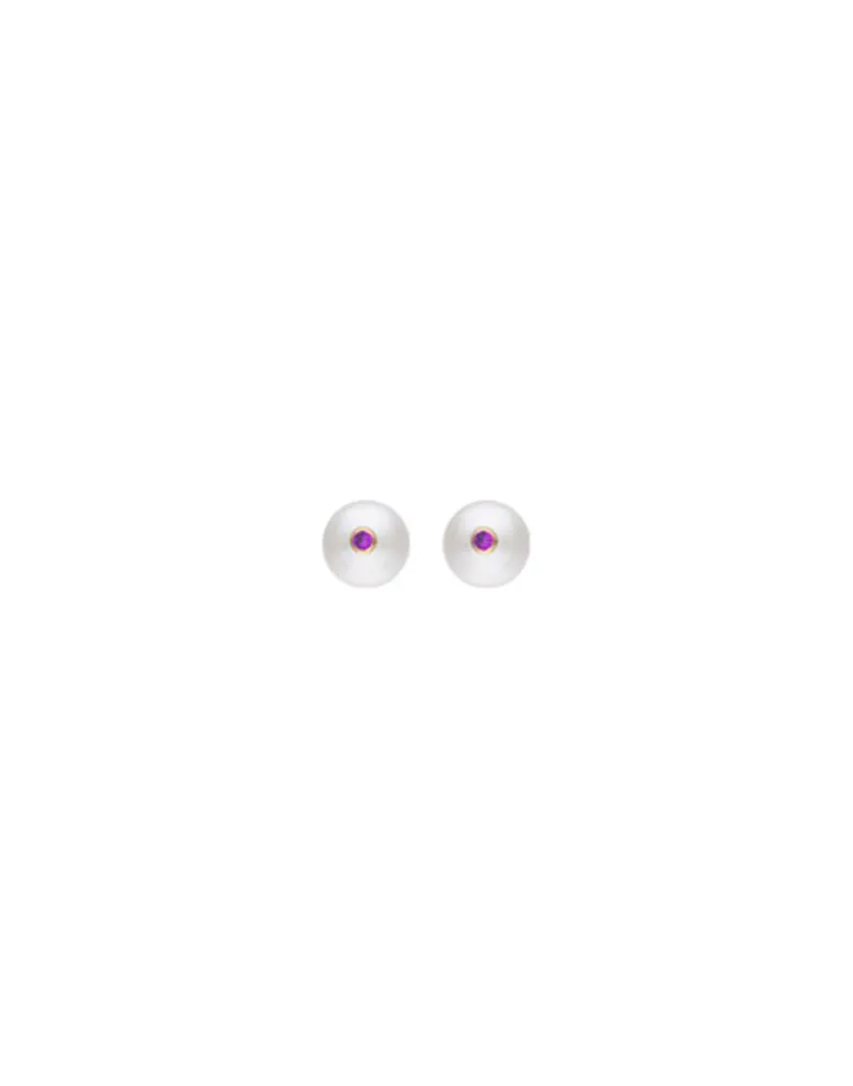 Pearl Stud Earrings|Majorica Color Pop Earrings With Round White Pearl And Magenta Zirconia