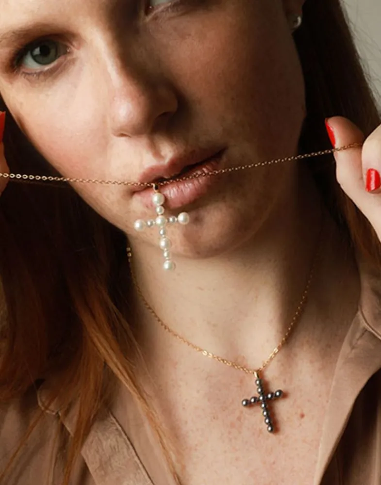 Pendant Chain|Majorica Crosses Collection Gold Pendant With White Pearl