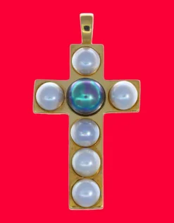 Pendant Chain|Majorica Crosses Collection Gold Pendant With White And Gray Half-Pearl