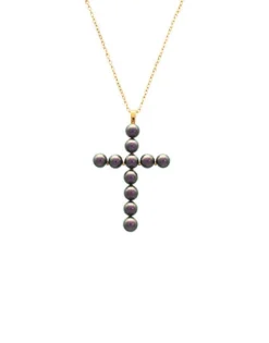 Pendant Chain|Majorica Crosses Collection Gold Pendant With Tahiti Pearl