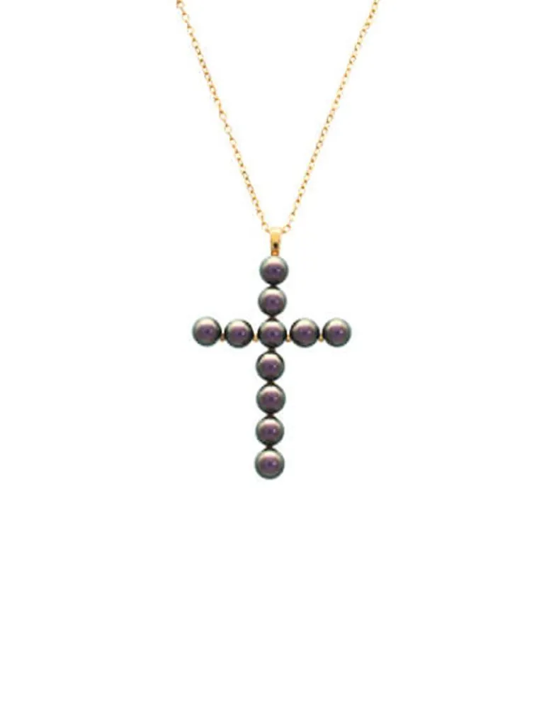 Pendant Chain|Majorica Crosses Collection Gold Pendant With Tahiti Pearl