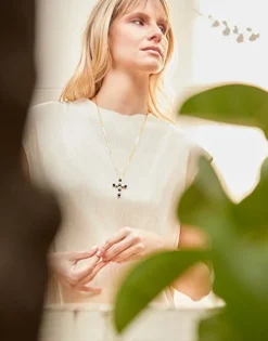 Pendant Chain|Majorica Crosses Collection Gold Pendant With White And Tahiti Pearl