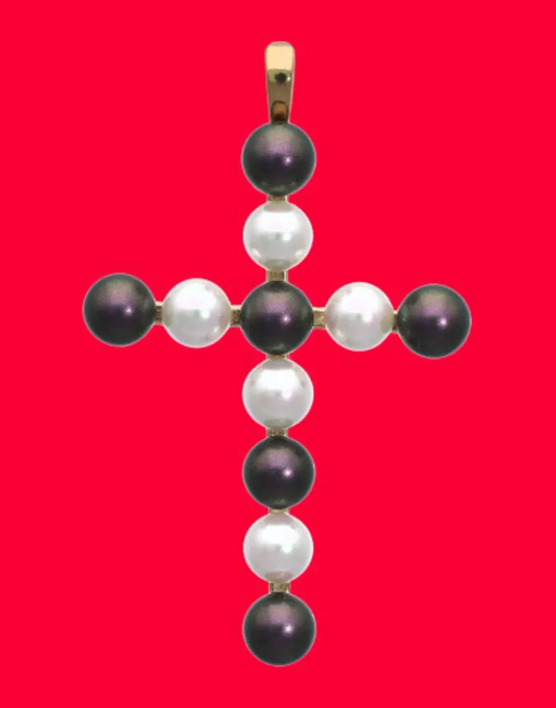 Pendant Chain|Majorica Crosses Collection Gold Pendant With White And Tahiti Pearl