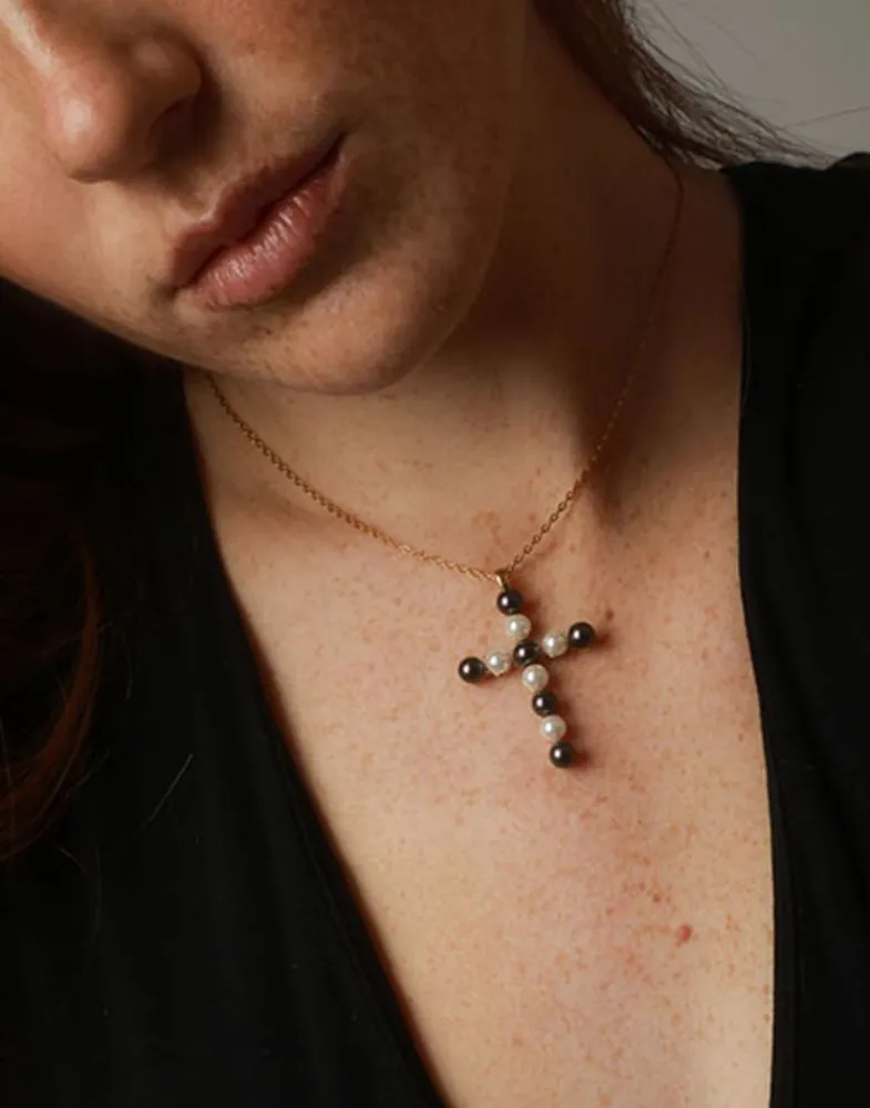 Pendant Chain|Majorica Crosses Collection Gold Pendant With White And Tahiti Pearl