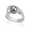 Medium-Sized Rings|Majorica Cross Ring Exquisite Gray Pearl