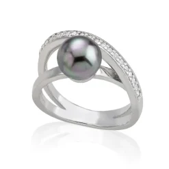 Medium-Sized Rings|Majorica Cross Ring Exquisite Gray Pearl