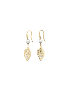 Pearl Drop Earrings|Majorica Dafne Earrings With Hanging Mother-Of-Pearl Leaves