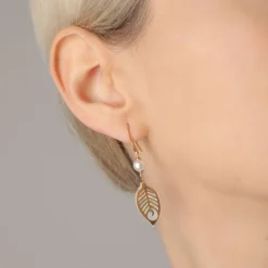 Pearl Drop Earrings|Majorica Dafne Earrings With Hanging Mother-Of-Pearl Leaves