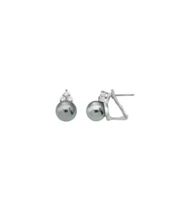 Tu & Yo Earrings|Majorica Earrings Ceres Silver With 10Mm Gray Pearl And Zircons
