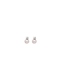 Baby Earrings|Majorica Earrings Cies Silver With 4Mm Pink Pearl And Zircons