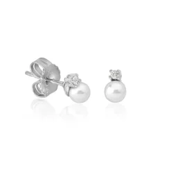 Baby Earrings|Majorica Earrings Cies Silver With 4Mm White Pearl And Zircons