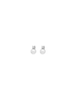 Baby Earrings|Majorica Earrings Cies Silver With 4Mm White Pearl And Zircons