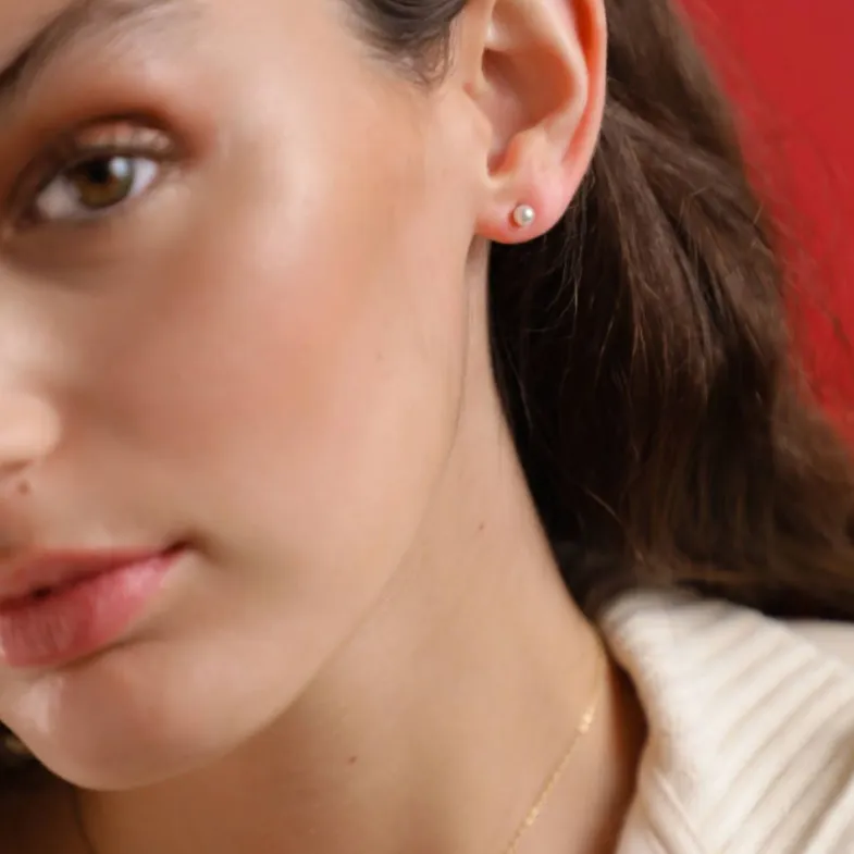 Pearl Stud Earrings|Majorica Earrings Cies Silver With 4Mm White Pearl