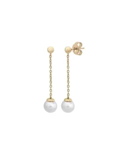 Pearl Drop Earrings|Majorica Earrings Ilusion Gold Plated With 8Mm White Pearl