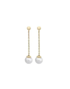 Pearl Drop Earrings|Majorica Earrings Ilusion Gold Plated With 8Mm White Pearl