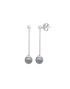 Pearl Drop Earrings|Majorica Earrings Ilusion Silver With 8Mm Gray Pearl
