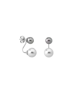 Short Earrings|Majorica Earrings Jour Silver With 8 And 10Mm White And Gray Pearls
