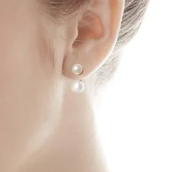 Short Earrings|Majorica Earrings Jour Silver With 8 And 10Mm White Pearls