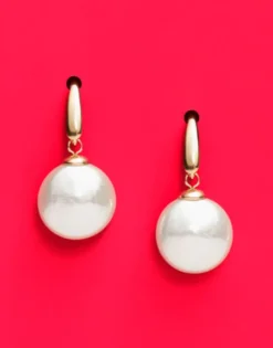 Pearl Drop Earrings|Majorica Earrings Lyra Gold Plated With 12Mm Oval White Pearl