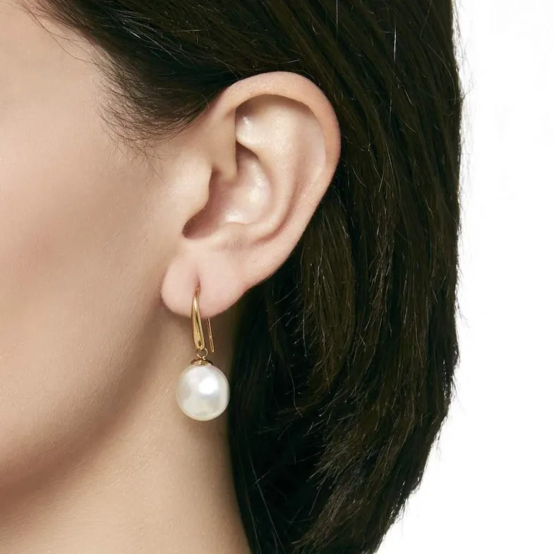 Pearl Drop Earrings|Majorica Earrings Lyra Gold Plated With 12Mm Oval White Pearl